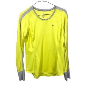 Nike Running Dri Fit Yellow Grey Long Sleeve Top